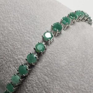 Silver Natural Green Emerald Bracelet